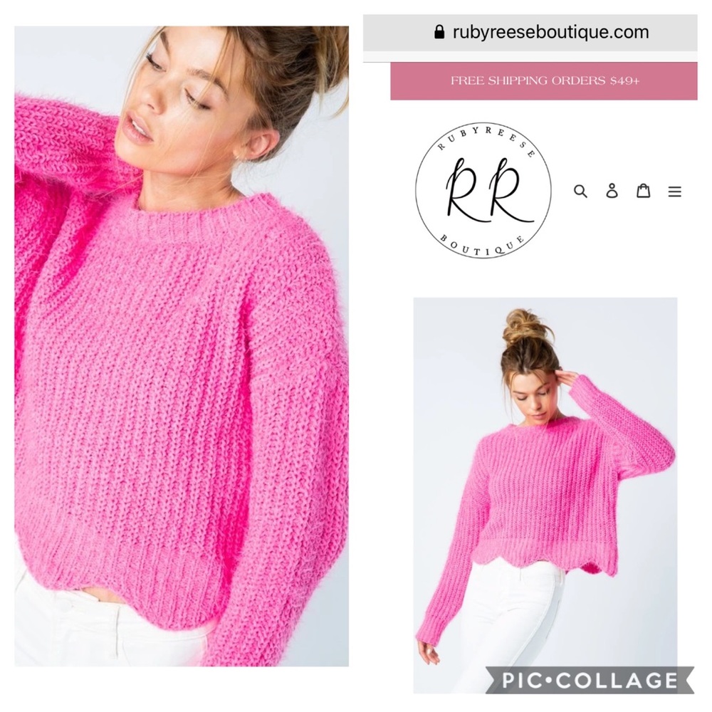 Hot pink mohair cropped sweater